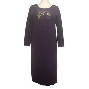 Vintage Hummingbird Embroidered French Terry Dress Purple L/XL Naturecore